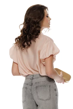 Camasa dama diafana premium din organza de vascoza roz cu nasturi estivali diferiti