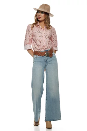 Camasa dama eleganta din bumbac cristal rose cu buline