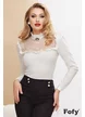 Camasa dama eleganta Fofy alba cu platca din dantela premium cu perle si strasuri