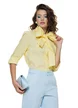 Camasa dama eleganta galben lemon juice din bumbac usor elastic cu esarfa innodata