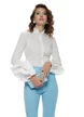 Camasa dama Fofy alba premium cu maneci elaborate conturate cu surje bleu