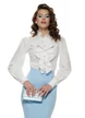 Camasa dama Fofy ecru premium din poplin cu jabou conturat cu dantela delicata