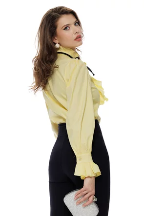 Camasa dama Fofy galbena cu jabou nasturi bijuterie si siretel detasabil colorat