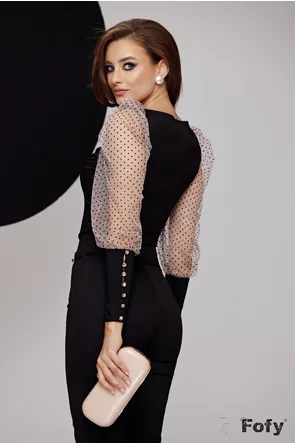 Camasa dama Fofy neagra cu mansete late si nasturi cu strass