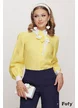 Camasa dama office Fofy din bumbac galben in dungi cu dantela aplicata si floare detasabila aplicata