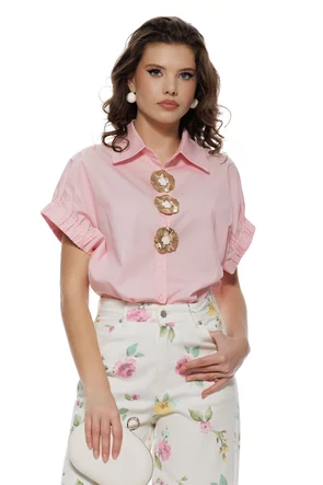 Camasa dama premium roz din vascoza cu bumbac aplicatii metalice sofisticate