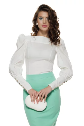 Camasa Fofy  ecru cu mansete late si nasturi cu stras