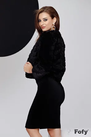 Capa eleganta din blana ecologica neagra