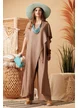 Compleu dama de vara din vascoza premium mocca mouse cu pantalon drept si bluza lunga asimetrica
