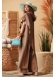 Compleu dama de vara din vascoza premium mocca mouse cu pantalon drept si bluza lunga asimetrica