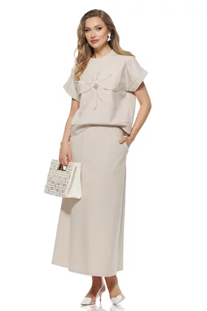 Compleu dama din bumbac premium bej fusta si bluza
