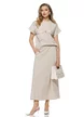 Compleu dama din bumbac premium bej fusta si bluza