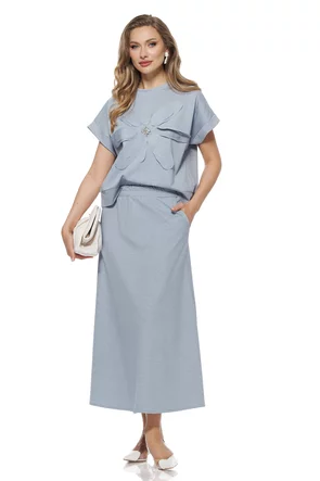 Compleu dama din bumbac premium blue jeans fusta si bluza