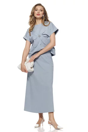 Compleu dama din bumbac premium blue jeans fusta si bluza