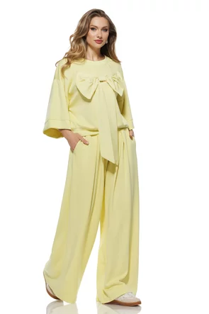 Compleu dama din bumbac premium lime pantalon si bluza cu funda