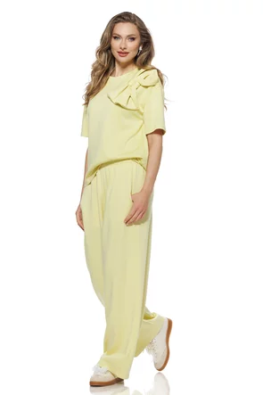 Compleu dama din bumbac premium lime pantalon si tricou cu funda