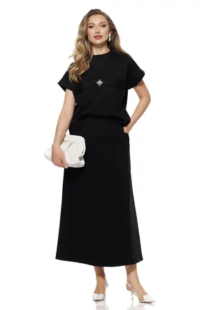 Compleu dama din bumbac premium negru fusta si bluza