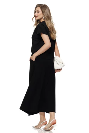Compleu dama din bumbac premium negru fusta si bluza