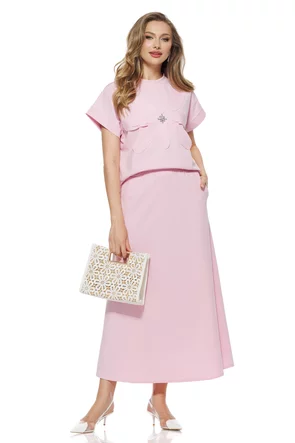 Compleu dama din bumbac premium roz fusta si bluza
