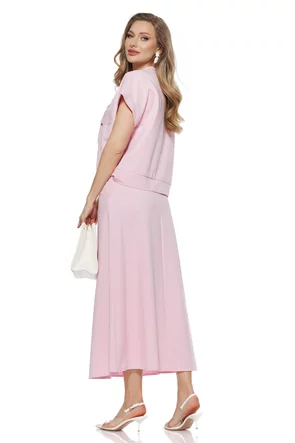 Compleu dama din bumbac premium roz fusta si bluza