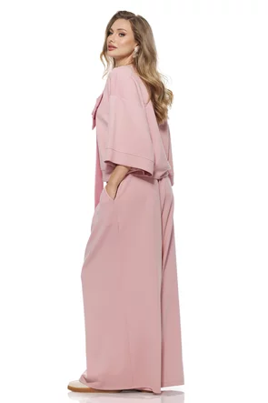 Compleu dama din bumbac premium roz pantalon si bluza cu funda