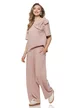 Compleu dama din bumbac premium roz pantalon si tricou cu funda