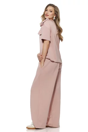 Compleu dama din bumbac premium roz pantalon si tricou cu funda