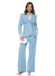 Compleu dama elegant baby blue cu fronseuri in talie accesoriu auriu pantalon wide cu pense