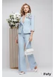 Compleu dama elegant baby blue sacou cu floare si mansete alb negru pantalon evazat