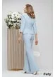 Compleu dama elegant baby blue sacou cu floare si mansete alb negru pantalon evazat