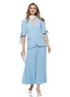 Compleu dama elegant bleu cu fusta plisata si sacou lejer cu fundite