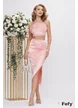 Compleu dama elegant din satin roz fusta si top cu flori 3D