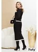 Compleu dama elegant din tricot negru premium fusta cu jacheta cu contururi albe si nastruri metalici
