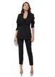 Compleu dama elegant negru sacou cu revere si cordon pantalon conic