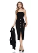 Compleu dama elegant rochie neagra sacou cu maneci de voal peplum si nasuri aurii