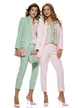 Compleu dama elegant roz sacou cu revere si cordon pantalon conic
