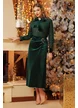 Compleu dama elegant verde de ocazie fusta si bluza cu esarfa sin catifea si brosa