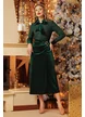 Compleu dama elegant verde de ocazie fusta si bluza cu esarfa sin catifea si brosa