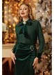Compleu dama elegant verde de ocazie fusta si bluza cu esarfa sin catifea si brosa