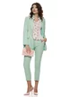 Compleu dama elegant verde menta sacou cu revere si cordon pantalon conic
