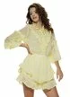 Compleu dama galben elegant camasa si fusta cu volane si dantela