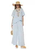 Compleu dama premium baby blue din in 100% supersoft bluza cu insertie de dantela picture - 1
