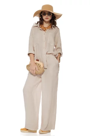 Compleu dama premium bej nature din in 100%camasa si pantalon
