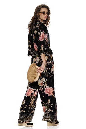 Compleu dama premium din matase naturala si vascoza satinata imprimeu luxury baroc floral maxi
