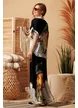 Compleu dama premium din matase naturala si vascoza satinata pantalon si bluza imprimeu Portofino