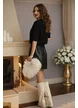 Compleu dama premium negru cu fusta mini piele eco cu paiete maxi si pulover in ton
