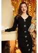 Compleu dama premium negru cu fusta si jacheta cu nasturi spetaculosi