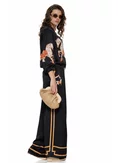 Compleu dama premium negru din matase naturala si vascoza satinata imprimeu cal bohemian picture - 1
