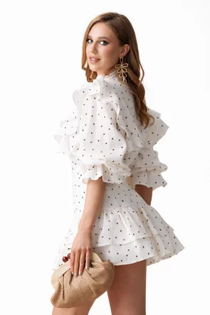 Compleu dama spectaculos cloud dancer cu inimioare fusta cu volane si bluza cu funda