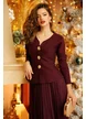 Compleu dama tricotat premium magenta jacheta cu peplum si capse bijuterie rochie plisata